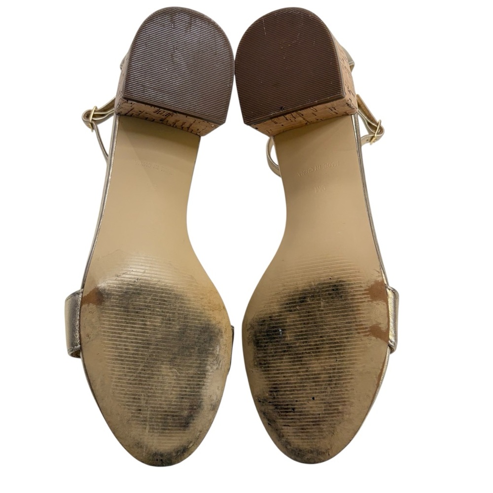 LILLY PULITZER SIZE 9 GOLD ANKLE STRAP METALLIC LEATHER CORK SHOE $138 - Picture 6 of 6